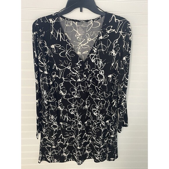 New Nine West Long Sleeve Wrap dress Size XXL Black &  White Casual Fancy - Picture 3 of 8